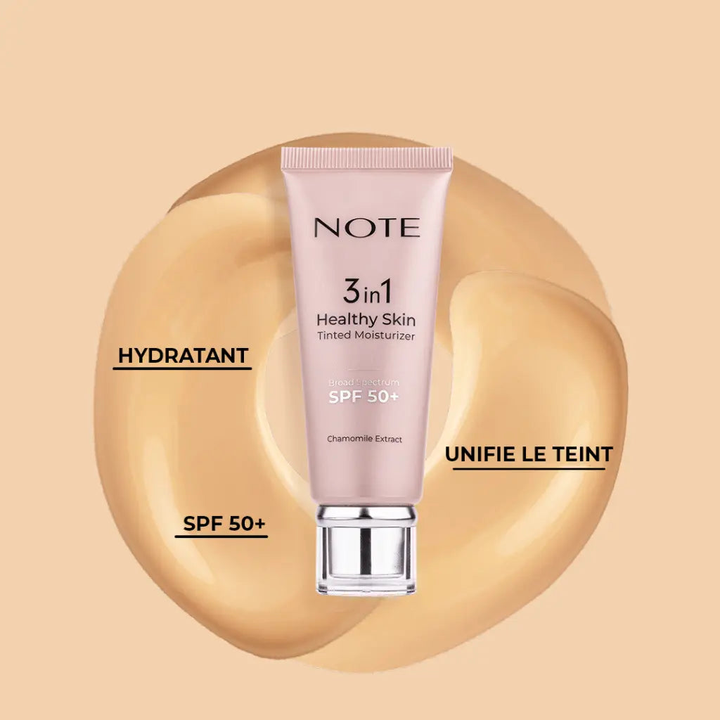 3 en 1 Healthy Skin Moisturizer, NOTE Cosmétique maquillage femme, crème teintée, fond de teint hydratant, SPF 50+, anti imperfections