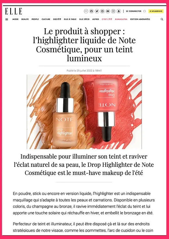 Article partenariats maquillage femme - Note Cosmétique Drop Highlighter enlumineur liquide