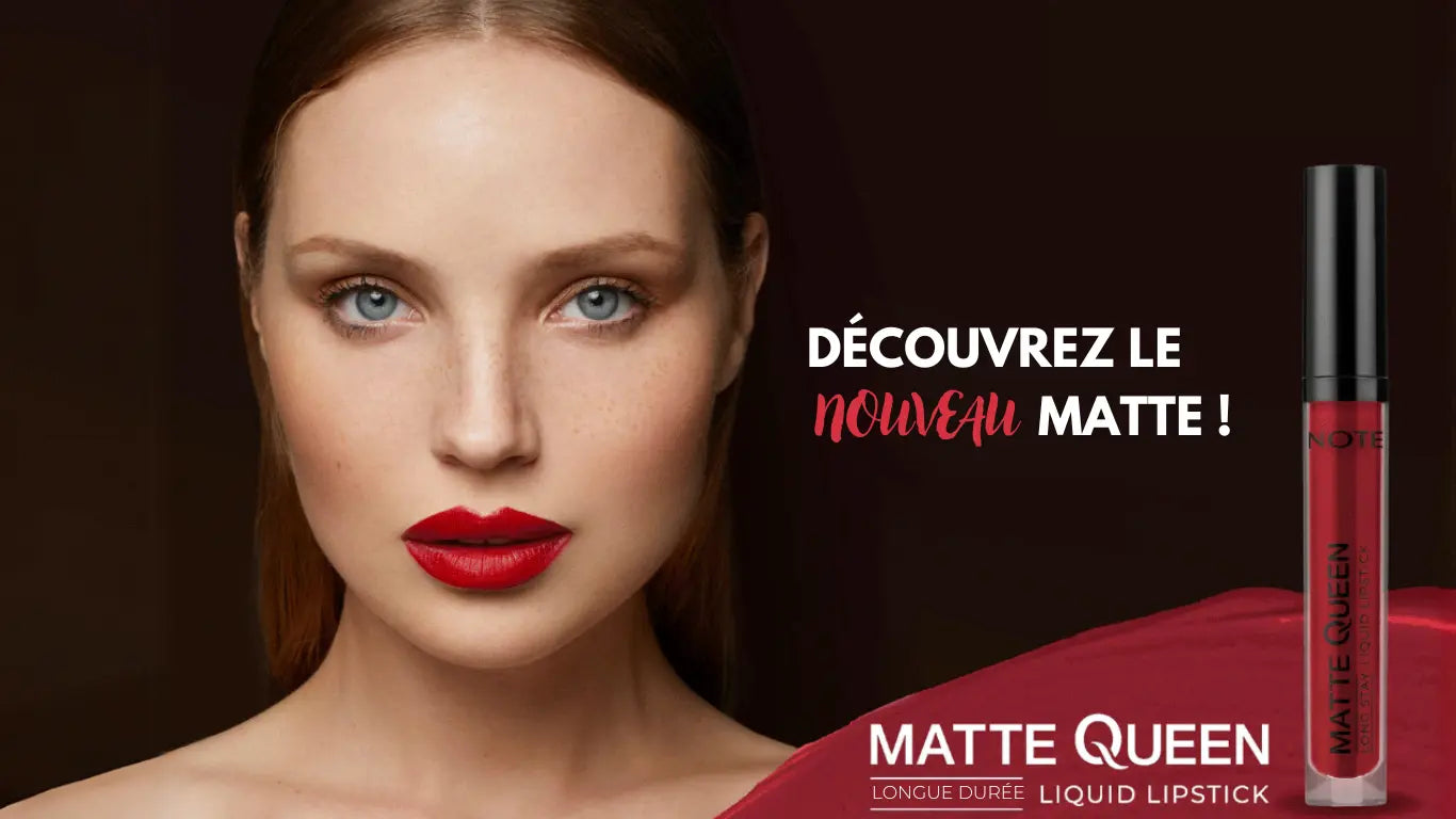 Bannière d'accueil du site NOTE Cosmétique avec le nouveau rouge a levres Matte Queen Liquid Lipstick tenue longue durée
