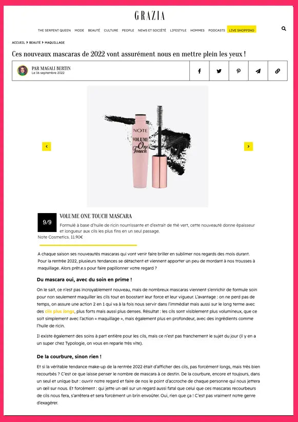Article partenariats maquillage femme - Note Cosmétique Volume One Touch Waterproof Mascara