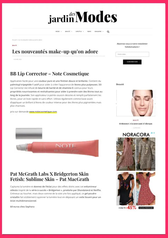 Article partenariats maquillage femme - Note Cosmétique BB Lip Corrector baume à lèvres, gloss