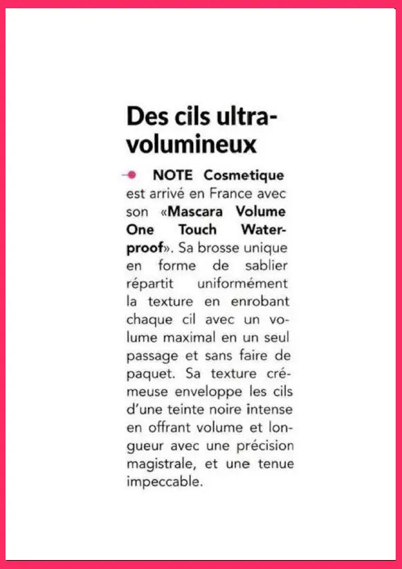 Article partenariats maquillage femme - Note Cosmétique Volume One Touch Waterproof mascara