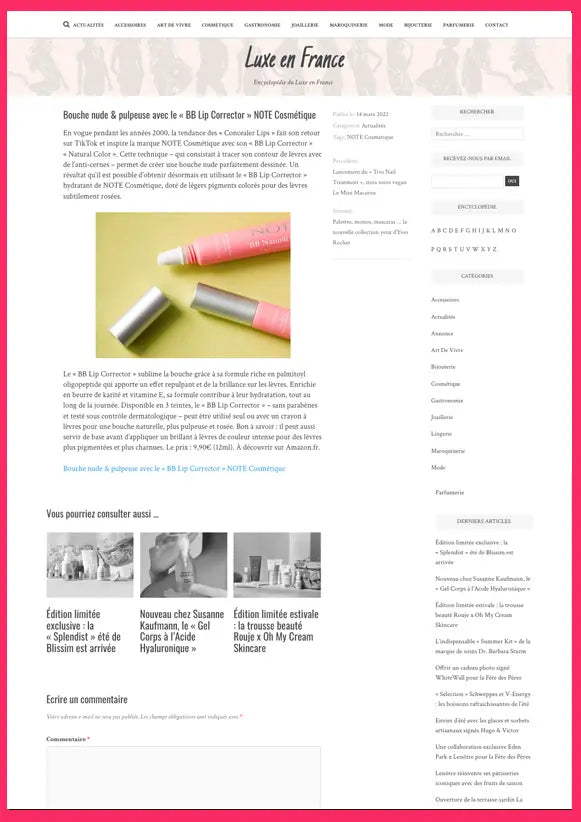 Article partenariats maquillage femme - Note Cosmétique BB Lip Corrector baume à lèvres, gloss