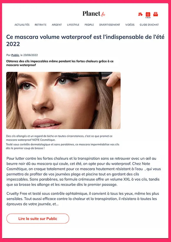 Article partenariats maquillage femme - Note Cosmétique Volume One Touch Waterproof mascara