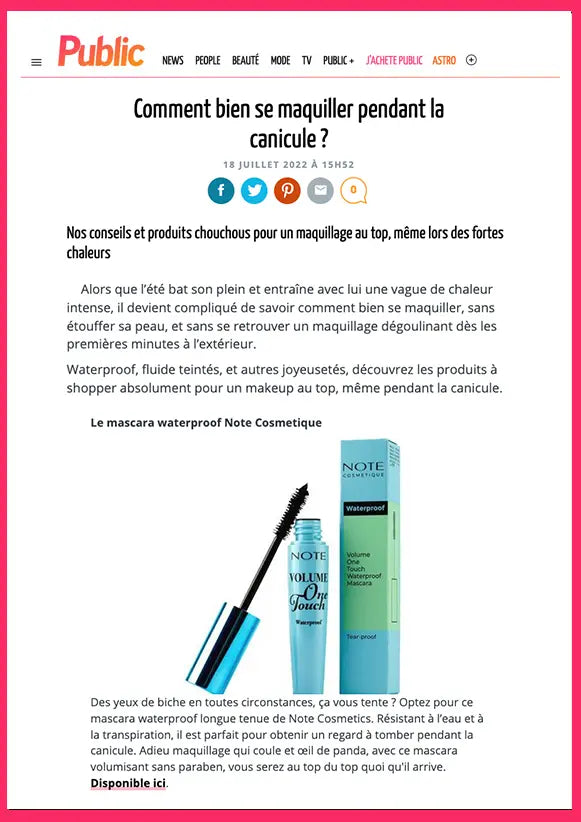 Article partenariats maquillage femme - Note Cosmétique Volume One Touch Waterproof mascara