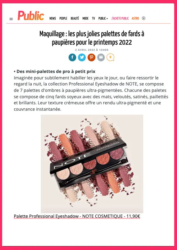 Article partenariats maquillage femme - Note Cosmétique Profesionnal Eyeshadow fard à paupières