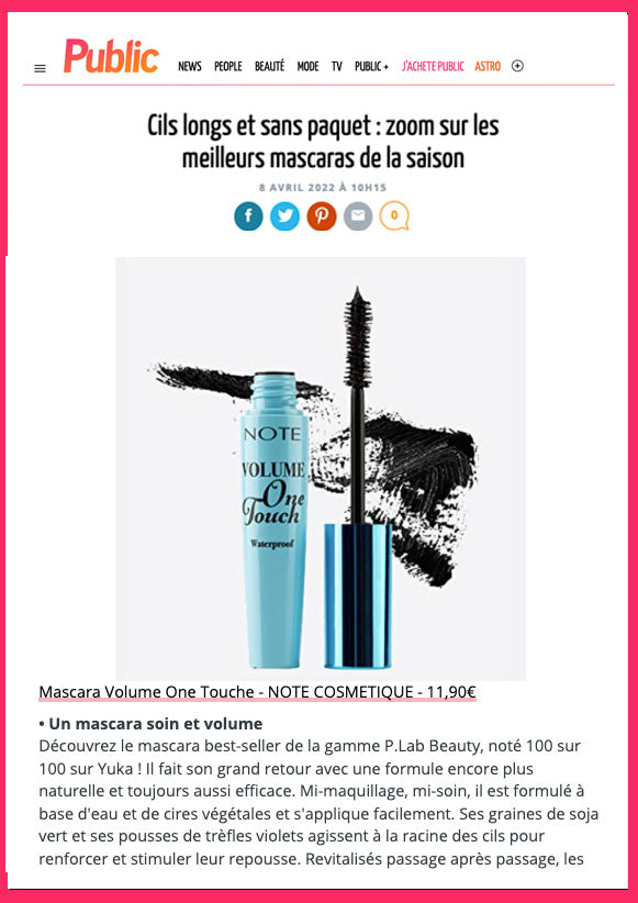 Article partenariats maquillage femme - Note Cosmétique Volume One Touch Waterproof mascara