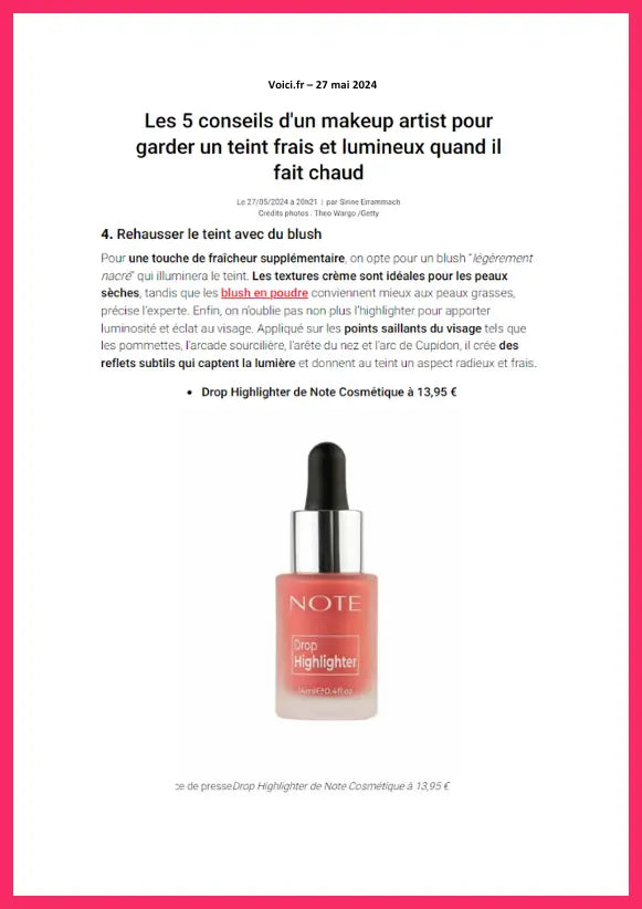 NOTE cosmétique parution presse magazine voici